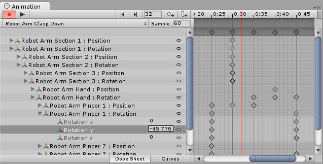 A picture of the dopesheet from Unity3D